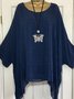 Cotton-Blend Loose Casual Solid Crew Neck Shirt & Blouses